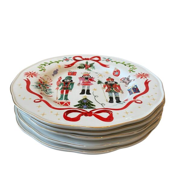Christmas NUTCRACKER RED BOW Dinner Plates 11" Ceramic Set of 5 Dwell Essentials - Picture 5 of 14